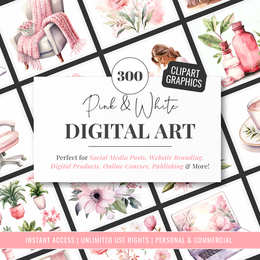 Pink & White | Clipart Bundle | Digital Art | Brand Graphics | Social Media Images | Commercial Use