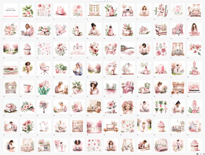 Pink & White | Clipart Bundle | Digital Art | Brand Graphics | Social Media Images | Commercial Use