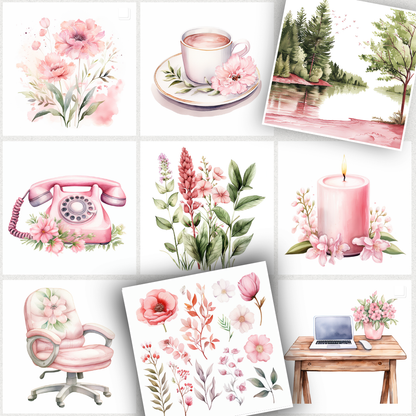 Pink & White | Clipart Bundle | Digital Art | Brand Graphics | Social Media Images | Commercial Use